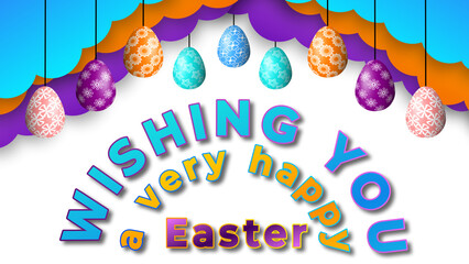 decoration of Easter holiday with colourful clouds and decorated eggs