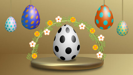 beautiful decoration of Easter holiday using platform, Swinging eggs and flowers
