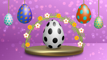 beautiful decoration of Easter holiday using platform, Swinging eggs and flowers