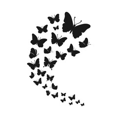Obraz na płótnie Canvas Flying Butterflies, Vector Illustration Silhouettes Butterflies, Butterfly Swarm