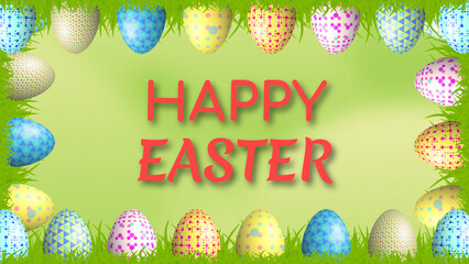 happy Easter greetings for Easter holiday with decorative beautiful Easter eggs
