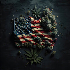 American Flag with Marijuana 4th of July - AI Generated - obrazy, fototapety, plakaty