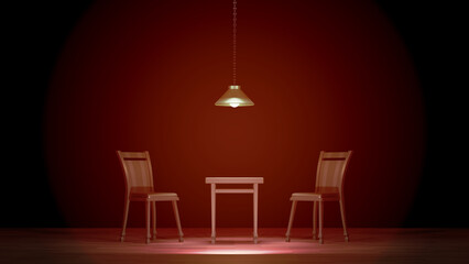 暗闇の中の椅子　アート　3DCG　セピア