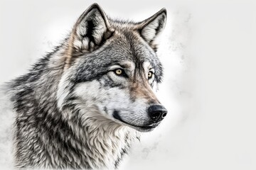 Grey wolf on white background. Generative AI