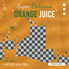 Fresh juice business marketing social media post or web banner template design with abstract background, logo and icon. 