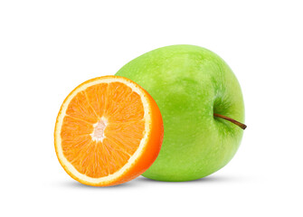 Slice of orange and green apple isolated on transparent background. PNG