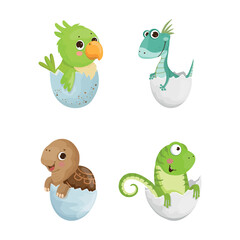 Vector collection of animals in eggshell. Colorful children's illustrations.
