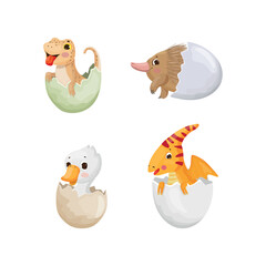 Vector collection of animals in eggshell. Colorful children's illustrations.
