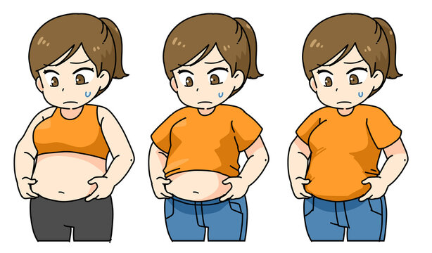 脂肪でおなかが出てしまったぽっちゃり系女性のイラスト