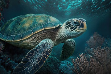 Obraz premium Sea Turtle Swimming Underwater