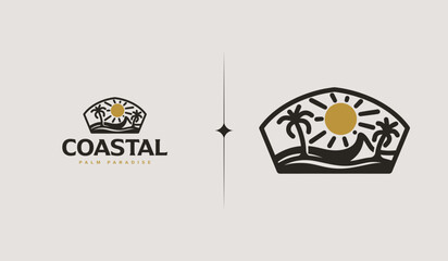 Fototapeta premium Surfing Beach monoline. Universal creative premium symbol. Vector sign icon logo template. Vector illustration