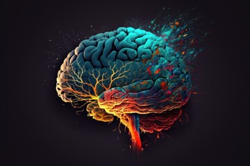 Brain Illustration in Vibrant Neon Colors