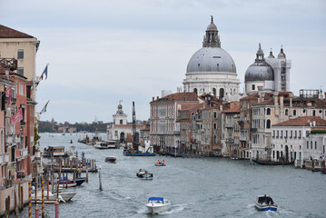Venice, Italy - 14 Nov, 2022: Basilica Santa Maria and the Grand Canal from Ponte dell'Accademia