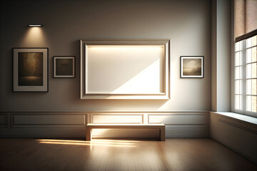 Naklejka na ściany i meble Fine Art in a Sophisticated Space: Gallery Room Mock-up, generative ai.