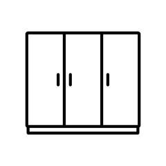 Wardrobe icon. Big cupboard. Black contour linear silhouette. Front view. Editable strokes. Vector simple flat graphic illustration. Isolated object on a white background. Isolate.