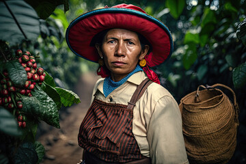 Generative AI illustration of ethnic woman with basket on plantation
