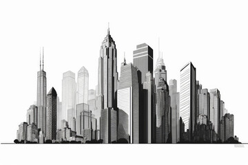 Skyline of skyscrapers drawn on a white background. Generative AI