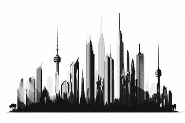 Skyline of skyscrapers drawn on a white background. Generative AI