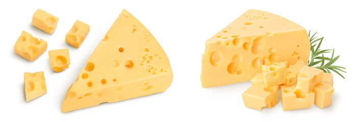 piece of cheese isolated on white background . Top view. Flat lay