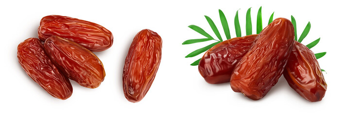 Dates isolated on white background . Top view. Flat lay