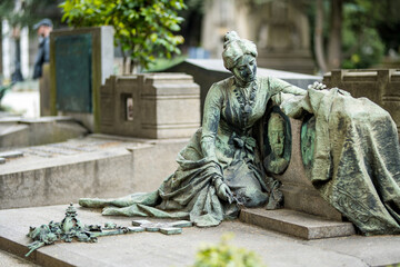 Impressive sculptures on the tombs and monuments of Cimitero Monumentale di Milano or Monumental...
