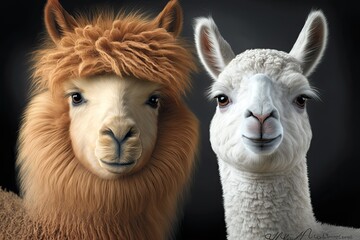 Obraz premium White ilama and alpaca. Generative AI