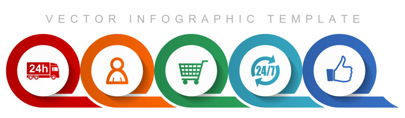 Shopping icon set, miscellaneous icons such as 24h delivery, customer, cart and like for webdesign and mobile applications, flat design infographic vector template in eps 10