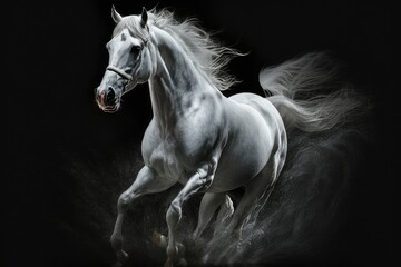 Obraz na płótnie Canvas white horse run in the dark. Generative AI