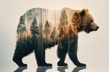 Brown bear and forest on a white background. Generative AI