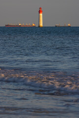 Phare de Chauvea near Ile de Re with ships to La Rochelle, Pays de la Loire, France