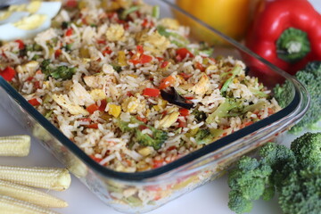 Chilly garlic chicken veg rice. Chilly garlic chicken and mix vegetable rice