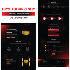 A Blockchain Or Cryptocurrency Exchange Based Landing Page For Crypto Based Website Promotion In Flat Design With A Dark Red Color Scheme Block Servers Linked Together, Bitcoin Landing Page Design.