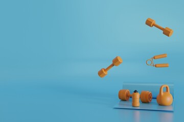 gym training exercising and fitness equipment dumbbells bob yoga mat and bottle tools	
