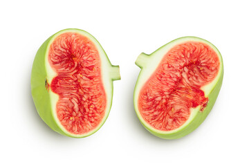 Ripe green fig fruit isolated on white background with full depth of field. Top view. Flat lay.
