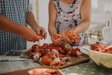 cleaning lobsters