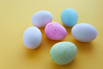 Multicoloured hens Easter eggs