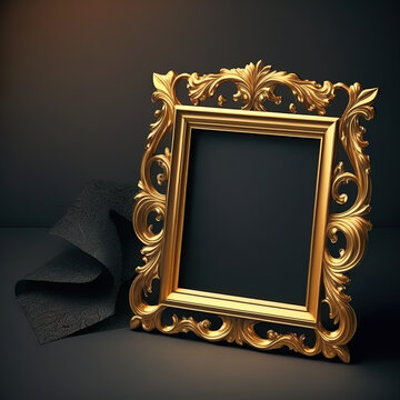 Golden Photo frame mockup with black background