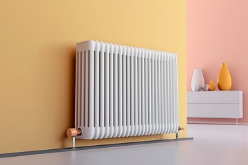 White Radiator with Solid Light Yellow Background - AI Generated