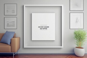 Square Frame on Wall Mockup in Modern Minimal White Room - AI Generated