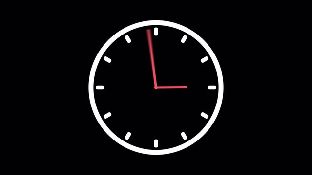 Wall clock 12 hour timelapse animation alpha channel seamless loop, transparent background