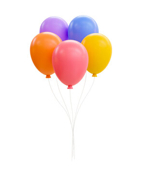 3d minimal colorful balloons. A group of flying balloon with rope. Party props. 3d illustration.
