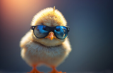 Adorable Baby Chick In Sunglasses, Celebrating Spring, Cute Spring Baby Chick Wearing Cool Sunglasses, Generative Ai