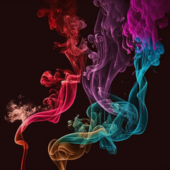 Fototapeta premium Multi-colored smoke on a dark background, beautifully hanging in the air.
