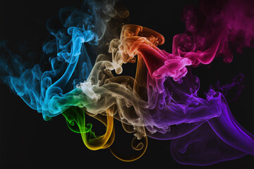 Fototapeta premium Multi-colored smoke on a dark background, beautifully hanging in the air.