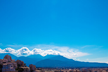 View of the Mountains, the Sky, the City of Scalea, Cosenza, Calabria, Southern Italy. View from...
