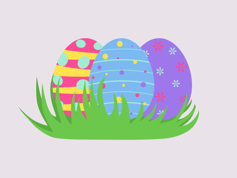 Easter eggs on green grass flat design. Decorative Easter egg isolated. vector illustration