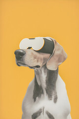 Dog wearing vr glasses, collage, minimalism, Generative AI