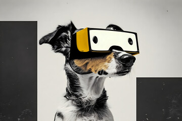 Dog wearing vr glasses, collage, minimalism, Generative AI