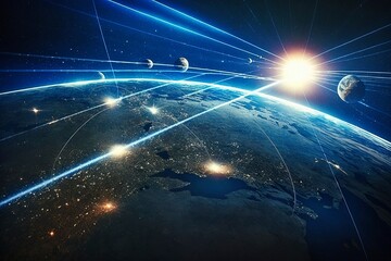 Fototapeta na wymiar NASA Photo of Laser Satellites Network Orbiting Earth and Aiming at It - AI Generated