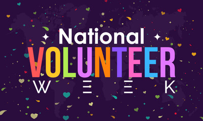 National Volunteer week. volunteers communities awareness concept banner design with colorful love and dot halftone in blue background. observed on April